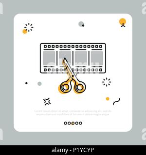 Filmstrip with scissors in simple icon Stock Vector