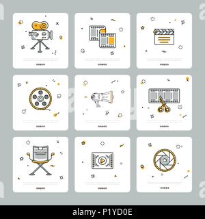 Colorful set of cinematic icons on gray Stock Vector