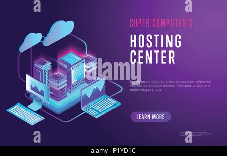 Colorful web design about hosting center Stock Vector