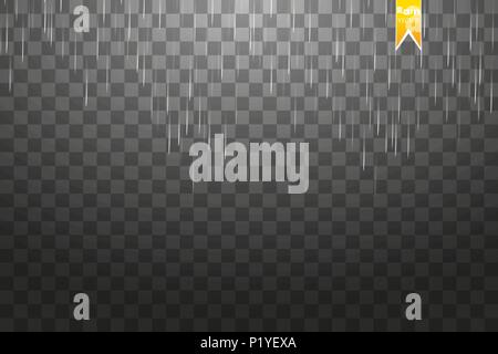 Rain transparent template background. Falling water drops texture. Nature rainfall on checkered background. Stock Vector