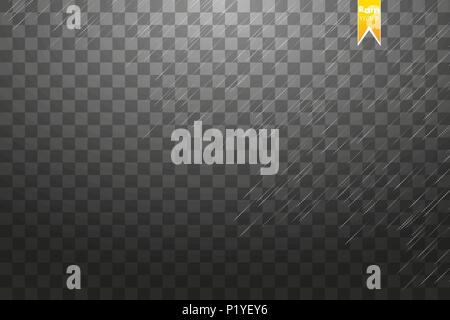 Rain transparent template background. Falling water drops texture. Nature rainfall on checkered background. Stock Vector