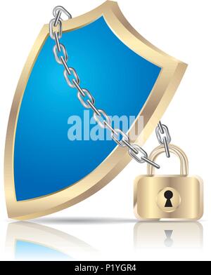 Shield locked by a chain.Isolated on white background. Stock Vector