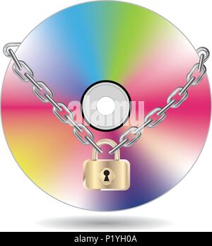 CD locked by a chain.Isolated on white background. Stock Vector