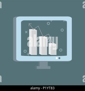 computer with graphic chart on screen over gray background, colorful design. vector illustration Stock Vector