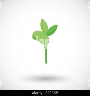Soy bean sprout flat vector icon, soy sprout flat design. Food, healthy eating objects, soy product with round shadow isolated on the white background Stock Vector