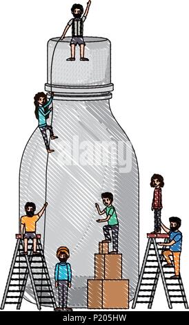 minipeople team working in bottle Stock Vector