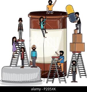 minipeople team working in bottle drugs Stock Vector