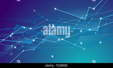 Abstract futuristic blockchain blue blurred background. Connected dots with polygonal shapes. Vector design digital network internet technology concep Stock Photo
