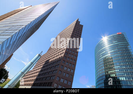 BERLIN, GERMANY - APR 28, 2018: Modern highrise at the Potsdamer Platz Stock Photo