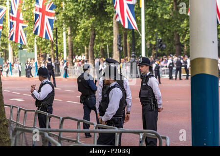 Metropolitan Police Officers on duty on The Mall at The Trooping The Colour parade or Queens Birthday Parade on The Mall , London, UK Stock Photo