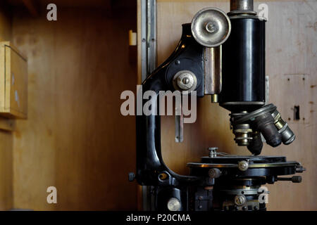 Old Microscope close up Stock Photo