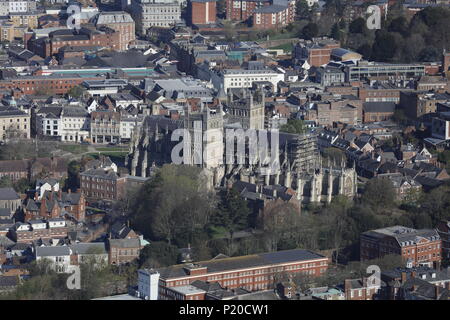An aerial view of Exeter Cathedral, Devon UK Stock Photo