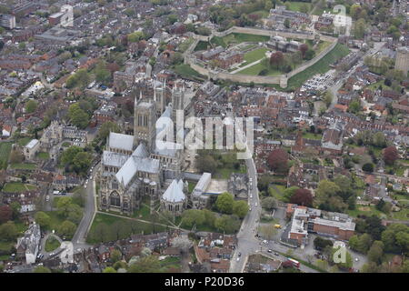 An aerial view of the Cathedral and Castle in Lincoln Stock Photo