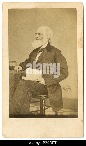 Antique circa 1870 carte de visite of William Cullen Bryant, from an original negative by Mathew Brady. William Cullen Bryant (1794 -1878) was an American romantic poet, journalist, and long-time editor of the New York Evening Post. SOURCE: ORIGINAL CDV