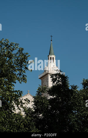 A view of the bell tower above Yochanan Baharim Franciscan Church in Ein-Karem, Jerusalem. St. John BaHarim, or Yochanan BaHarim in Hebrew, is the tra Stock Photo