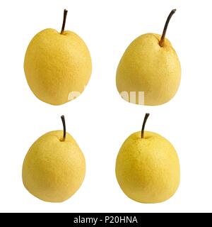 Fresh Fruits, Illustration of Delicious Sweet Nashi Pears, Asian Pears or Pyrus Pyrifolia Isolated on White Background. Stock Photo