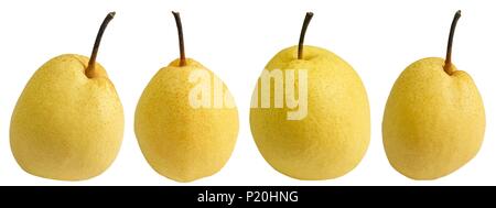Fresh Fruits, Illustration of Delicious Sweet Nashi Pears, Asian Pears or Pyrus Pyrifolia Isolated on White Background. Stock Photo