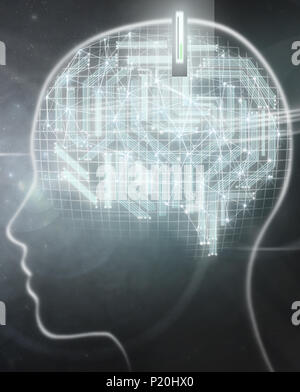 Human outline with circuits and implant Stock Photo