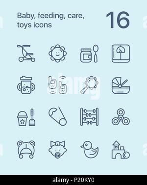 Outline Baby, feeding, care, toys icons for web and mobile design pack 3 Stock Vector