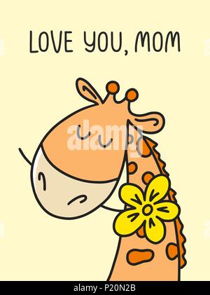 Mothers Day holiday card with cute giraffe. Cartoon vector flat illustration Stock Vector