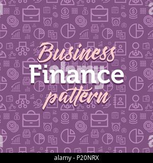 Finance pattern illustration with vector outline simple flat icons on texture background Stock Vector