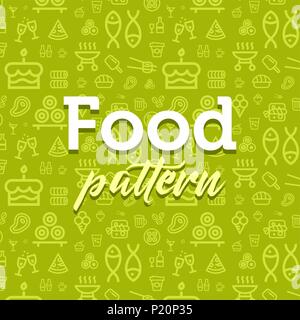 Food pattern illustration with vector outline simple flat icons on texture background Stock Vector