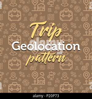 Location pattern illustration with vector outline simple flat icons on texture background Stock Vector