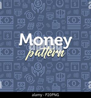 Money pattern illustration with vector outline simple flat icons on texture background Stock Vector