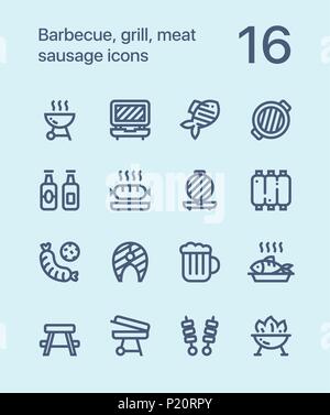 Outline Barbecue, grill, meat, sausage icons for web and mobile design pack 2 Stock Vector