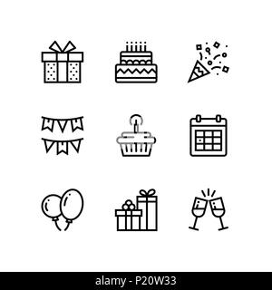 Birthday, event, celebration vector simple icons for web and mobile design pack 1 Stock Vector