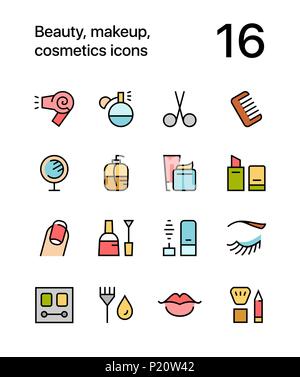 Colored Beauty, cosmetics, makeup icons for web and mobile design pack 1 Stock Vector