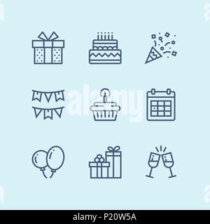 Outline Birthday, event, celebration vector simple icons for web and mobile design pack 1 Stock Vector