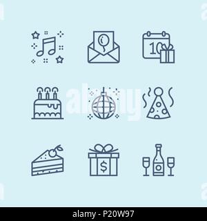 Outline Birthday, event, celebration vector simple icons for web and mobile design pack 3 Stock Vector