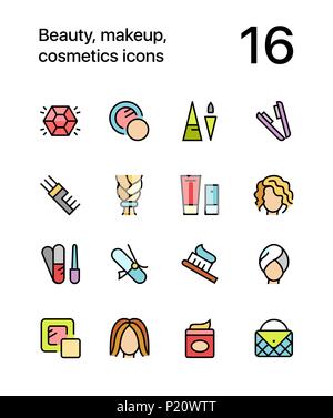 Colored Beauty, cosmetics, makeup icons for web and mobile design pack 4 Stock Vector