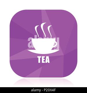 Tea flat vector icon. Cup violet web button. Bar internet square sign. Drink modern design symbol in eps 10. Stock Vector