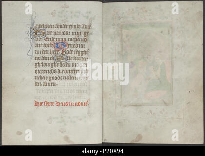 . Book of hours by the Master of Zweder van Culemborg - KB 79 K 2 - folios 032v (left) and 033r (right) . Lefthand side folio 032v and righthand side folio 033r from the Book of hours by the Master(s) of Zweder van Culemborg . between circa 1430 and circa 1435 33 Book of hours by the Master of Zweder van Culemborg - KB 79 K 2 - folios 032v (left) and 033r (right) Stock Photo