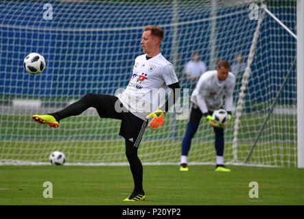 Moscow, Russia. 13th June, 2018. Germany's goalkeeper Marc-Andre ter Stegen (L) attends a training session ahead of the 2018 Russia World Cup in Moscow, Russia, on June 13, 2018. Credit: Liu Dawei/Xinhua/Alamy Live News Stock Photo