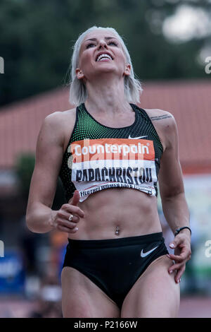 Athens, Greece. 13th June, 2018. Paraskevi Papachristou of Greece reacts in High Jump at the Filothei Women Gala in Athens, Greece, June 13, 2018. Credit: Panagiotis Moschandreou/Xinhua/Alamy Live News Stock Photo