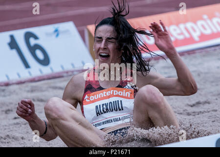 Athens, Greece. 13th June, 2018. Haido Alexouli of Greece competes in Long Jump at the Filothei Women Gala in Athens, Greece, June 13, 2018. Credit: Panagiotis Moschandreou/Xinhua/Alamy Live News Stock Photo