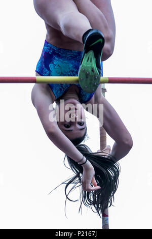Athens, Greece. 13th June, 2018. Myrto Kassotaki of Greece competes in Pole Vault at the Filothei Women Gala in Athens, Greece, June 13, 2018. Credit: Panagiotis Moschandreou/Xinhua/Alamy Live News Stock Photo