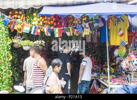 Sichuan, Sichuan, China. 14th June, 2018. Sichuan, CHINA-14th June 2018: Various World Cup themed products can be seen at a market in Chengdu, southwest China's Sichuan Province. Credit: SIPA Asia/ZUMA Wire/Alamy Live News Stock Photo
