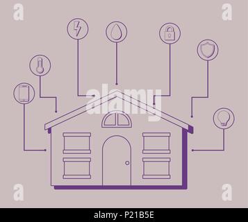 Modern house with smart home related icons over brown  background, colorful design. vector illustration Stock Vector