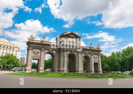 Plaza de la Independencia Madrid, view of the old city gate - the Puerta Alcala - in the Plaza de la Independencia, Madrid, Spain. Stock Photo