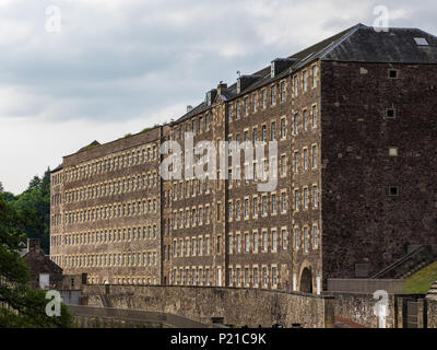 The New Lanark World Heritage Site a unique 18th century mill village sitting alongside the picturesque River Clyde in Scotland Stock Photo