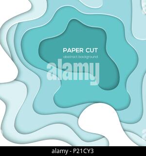 Turquois blue abstract layout - vector paper cut illustration Stock Vector
