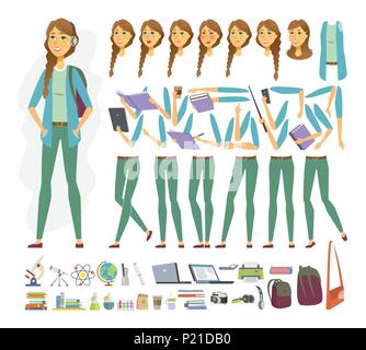 Female student - vector cartoon people character constructor Stock Vector
