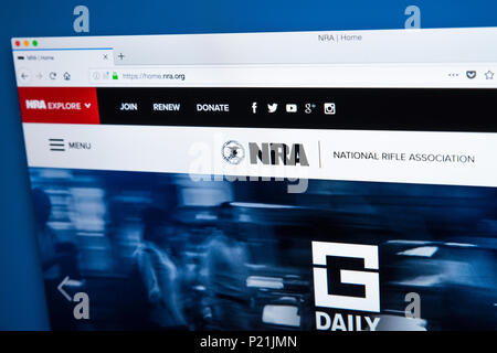 LONDON, UK - FEBRUARY 22ND 2018: The homepage of the official website for the National Rifle Association - the NRA is an American nonprofit organizati Stock Photo