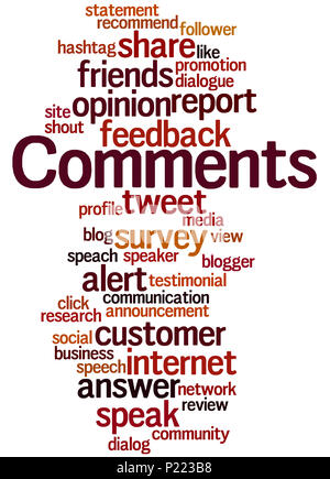 Comments, word cloud concept on white background. Stock Photo