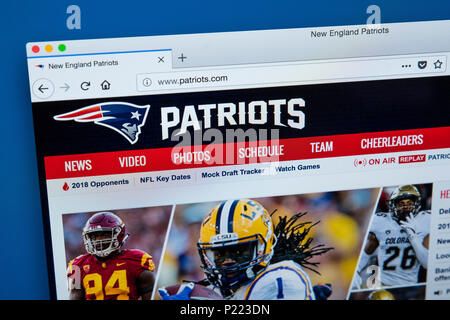 LONDON, UK - FEBRUARY 24TH 2018: The homepage of the official website for the New England Patriots - the American football team, on 24th February 2018 Stock Photo