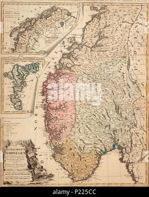 . Norsk bokmål: Kart fra Nasjonalbibliotekets kartsamling. Kartet er gitt ut i (1789) og viser Norge. before 1789. Unknown 142 Gussefeldts kart over Norge - no-nb krt 00804 Stock Photo